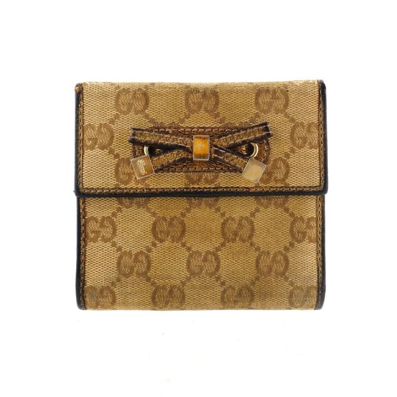 Authentic Gucci GG Monogram Canvas and Metallic Leather Compact Clutch Wallet - Picture 1 of 9